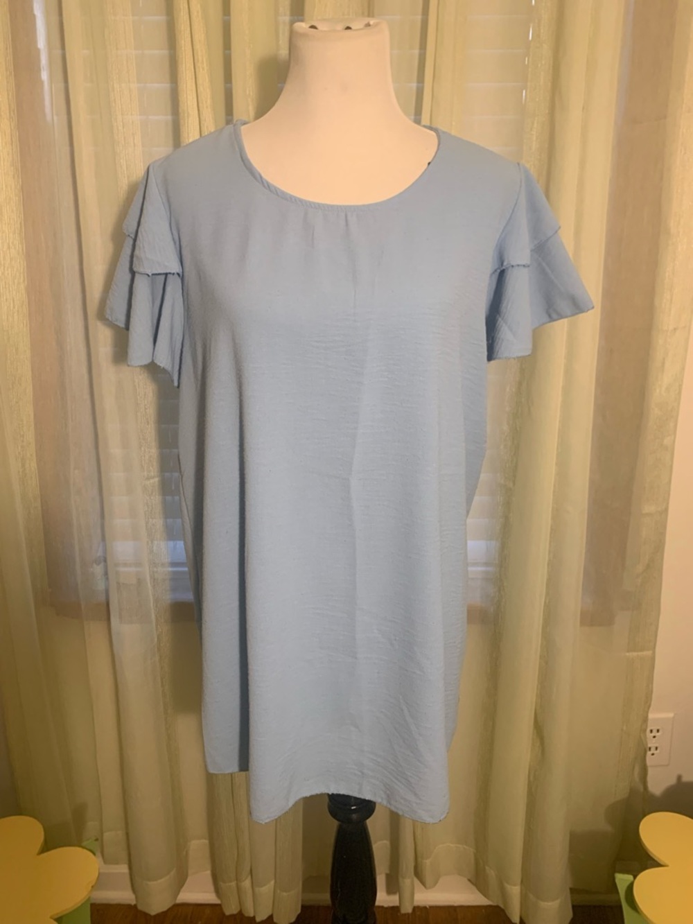 Light Blue Ruffle Sleeve Blouse